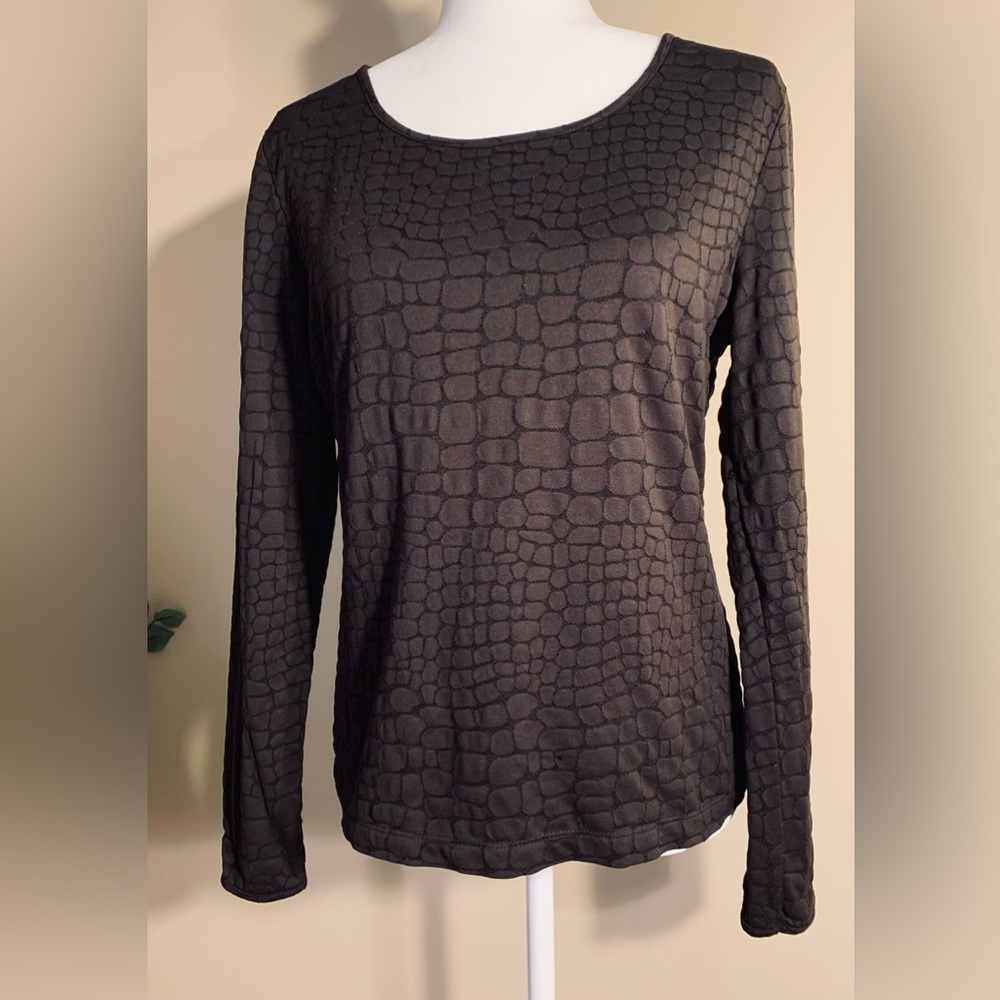 GUC Top: Reptile-Skin Look, Pullover, Brownish-Black, Slim Arms